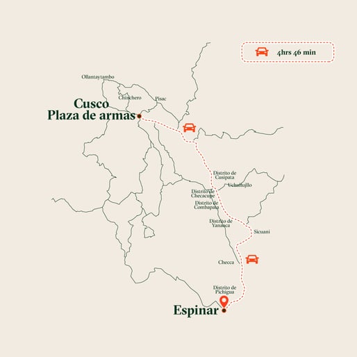 Mapa de la plaza de armas de Cusco hasta Espinar